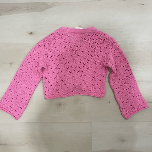 NWT Zara Girl's 5-6 Open Knit Cardigan Sweater Pink Button Down V Neck - Picture 9 of 11